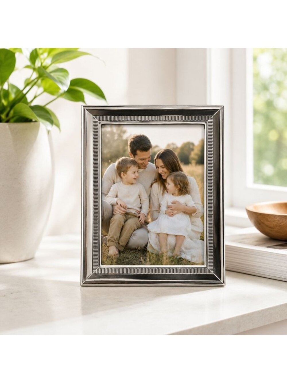 Silver-Tone 5x7 Picture Frame With Black Velvet Backing And Table Stand